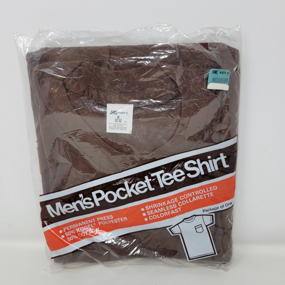 Vintage Kmart Mens Pocket Tee Shirt Brown Medium 38-40 Deadstock Made in USA